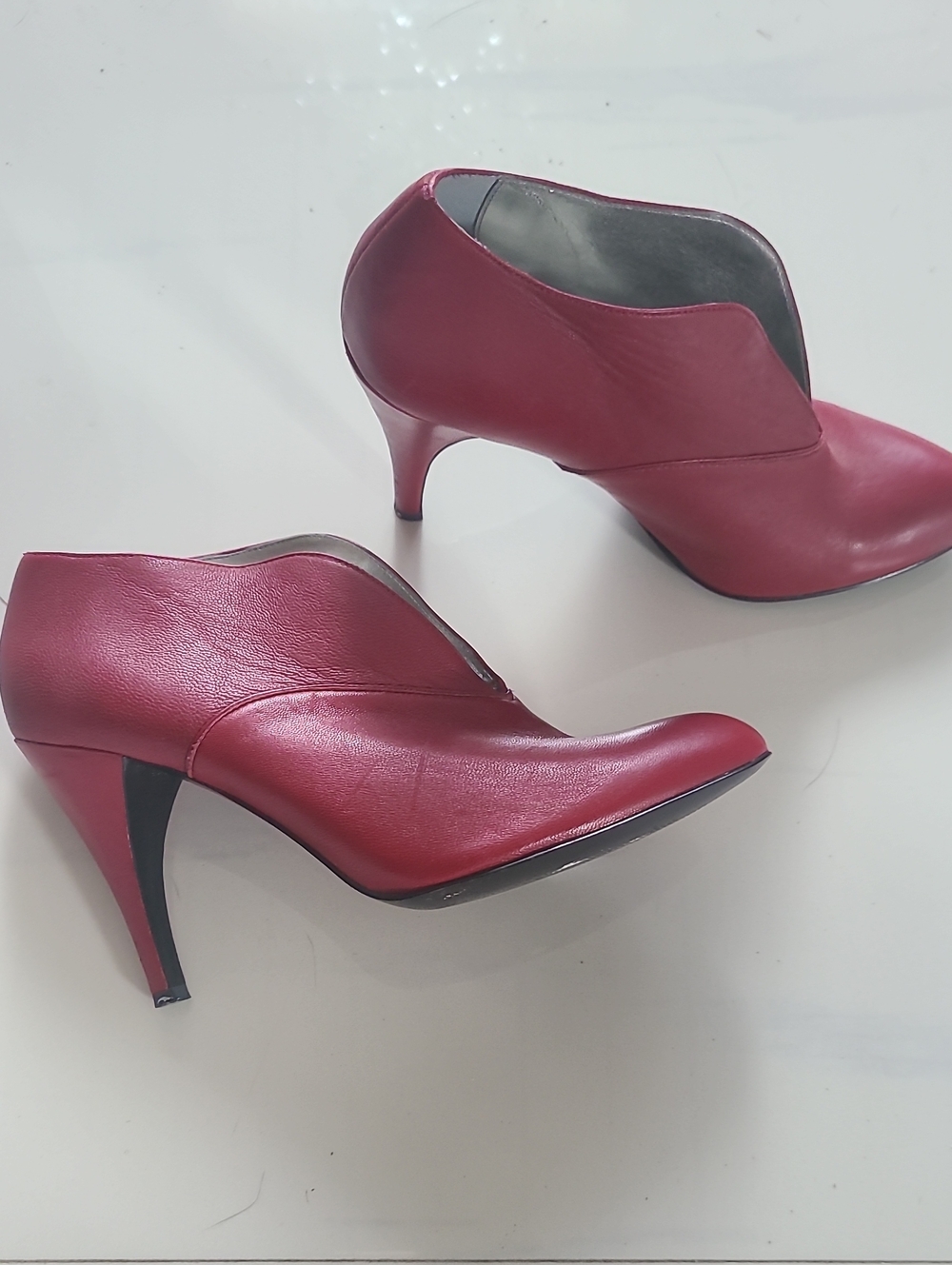 Calvin Klein Red Leather Pointed Heel Ankle Booties